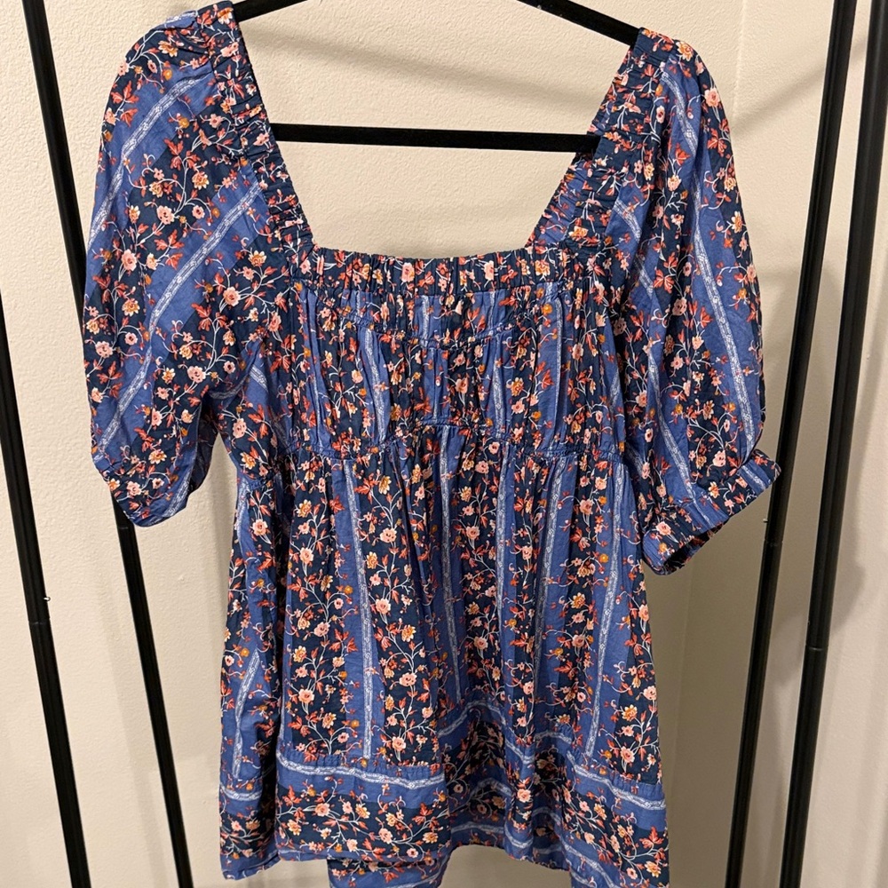 Free People Blue Floral Blouse